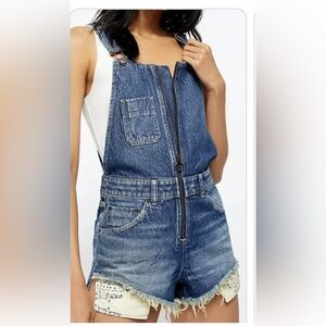 Free People Blue Denim‎ Overalls